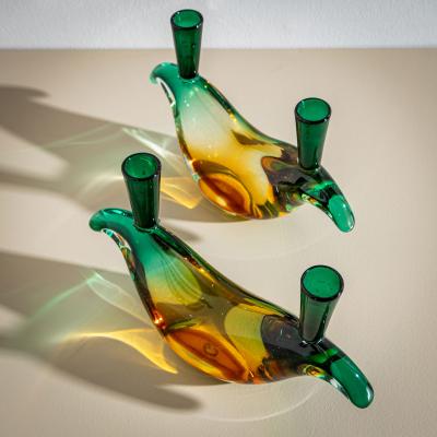 Two Murano Glass Candleholders by Flavio Poli for Seguso Italy