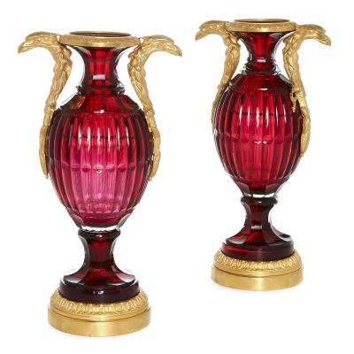 Two Neoclassical Style Russian Cut Glass and Ormolu Vases