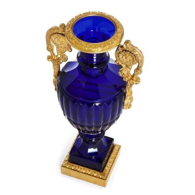 Two Neoclassical Style Russian Cut Glass and Ormolu Vases