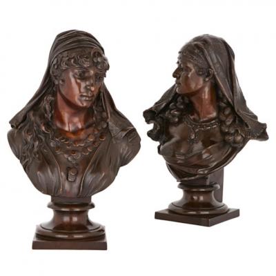 Two Orientalist spelter busts of female figures