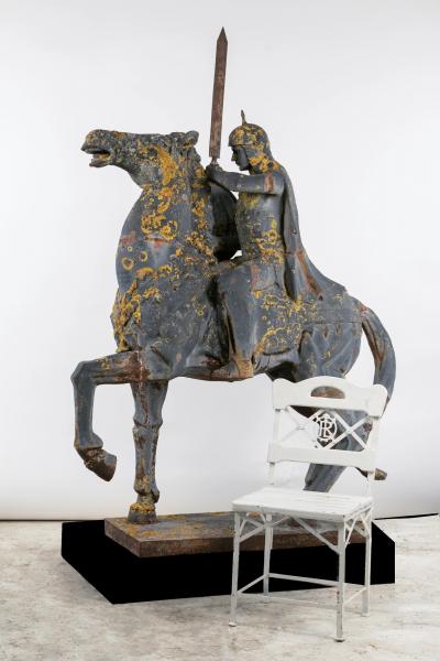 Two Ottoman horsemen large cast iron garden statues pendant France circa 1950