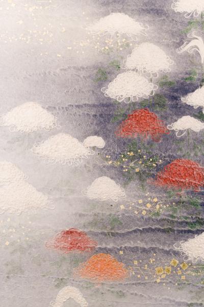 Two Panel Screen Chrysanthemums Through the Mist Rare Obara Paper Art Screen