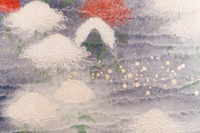 Two Panel Screen Chrysanthemums Through the Mist Rare Obara Paper Art Screen