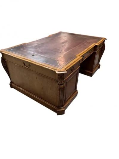 Two Pedestal Leather to Desk English Oak 19th Century