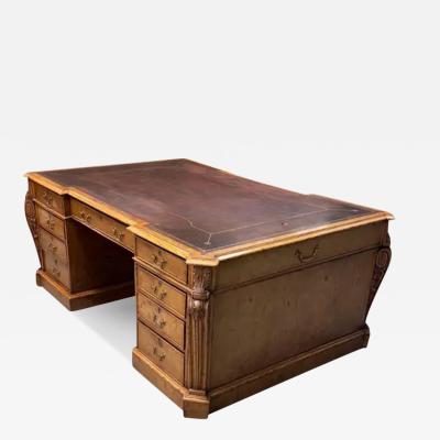 Two Pedestal Leather to Desk English Oak 19th Century