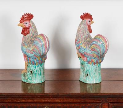 Two Polychrome Roosters