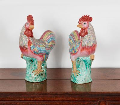 Two Polychrome Roosters