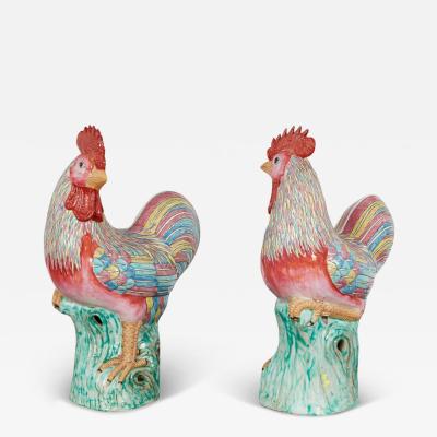 Two Polychrome Roosters