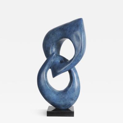 Two Rings Contemporary Italian Blue Patinated Bronze Abstract Modern Sculpture