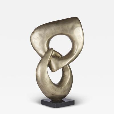 Two Rings Contemporary Italian Gold Patinated Bronze Abstract Modern Sculpture