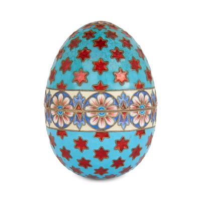 Two Russian silver gilt and cloisonn enamel eggs on stands