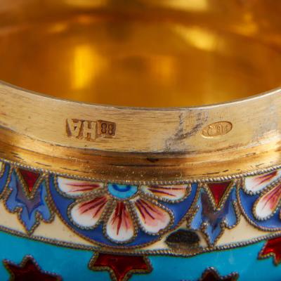 Two Russian silver gilt and cloisonn enamel eggs on stands