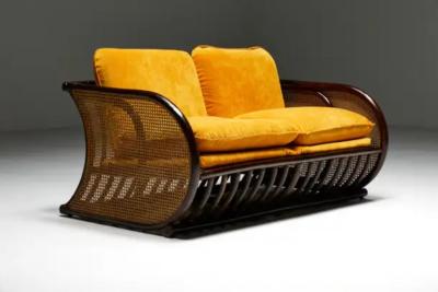 Two Seater Italian Bamboo Bench 1970s