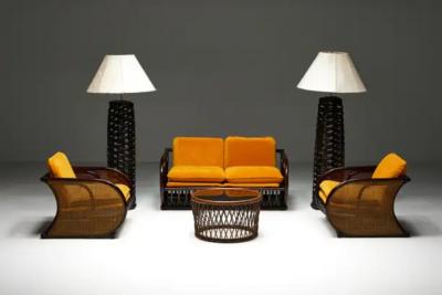 Two Seater Italian Bamboo Bench 1970s