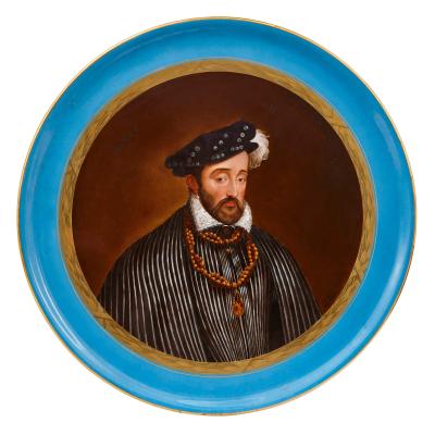 Two Sevres style porcelain plates after Titian and Clouet