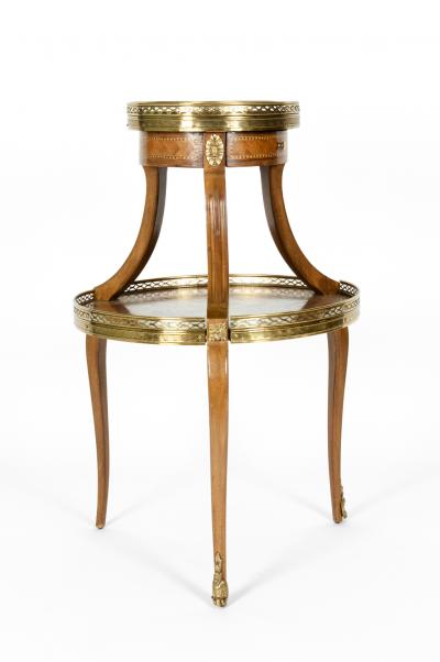 Two Tier Marble Top Marquetry Side or End Table
