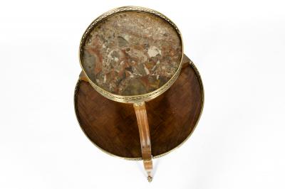 Two Tier Marble Top Marquetry Side or End Table