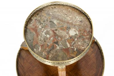 Two Tier Marble Top Marquetry Side or End Table