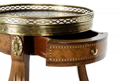 Two Tier Marble Top Marquetry Side or End Table