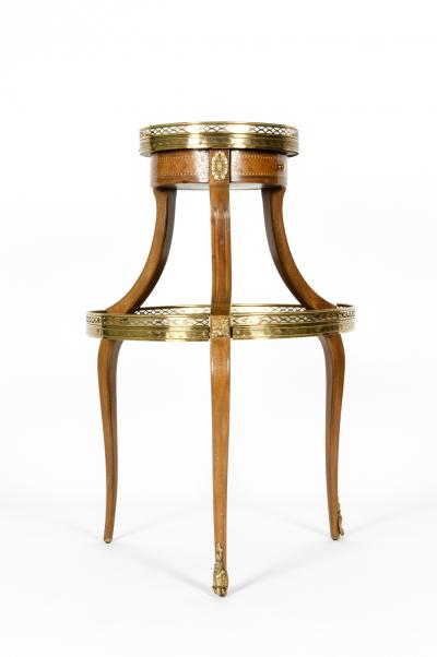 Two Tier Marble Top Marquetry Side or End Table