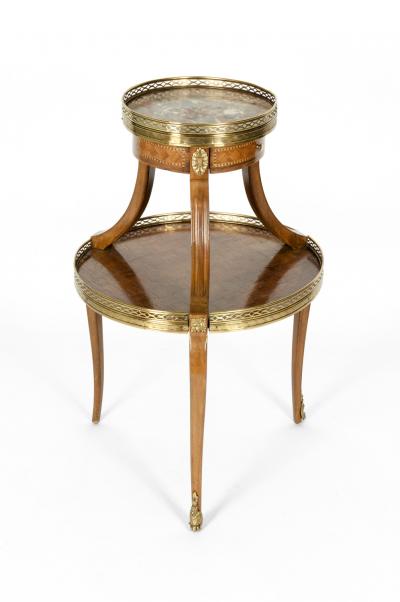 Two Tier Marble Top Marquetry Side or End Table