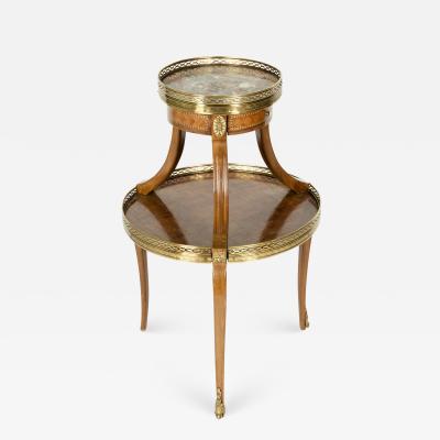 Two Tier Marble Top Marquetry Side or End Table