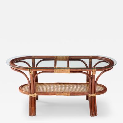 Two Tier Oval Coffee Table in Bamboo and Rattan