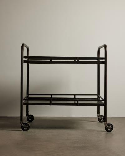 Two Tier Rolling Cart in the Manner of Jacques Adnet