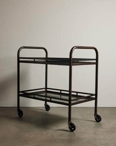 Two Tier Rolling Cart in the Manner of Jacques Adnet