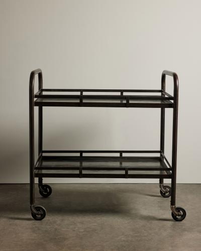 Two Tier Rolling Cart in the Manner of Jacques Adnet