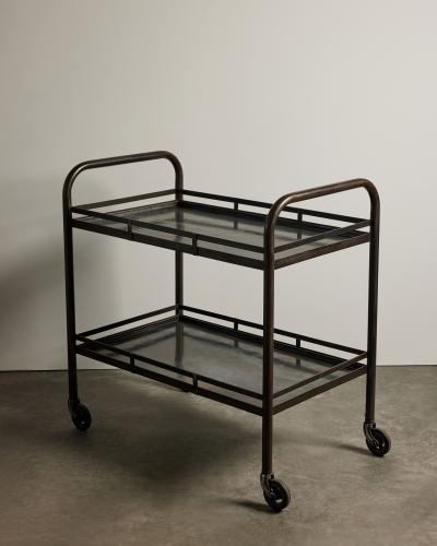 Two Tier Rolling Cart in the Manner of Jacques Adnet