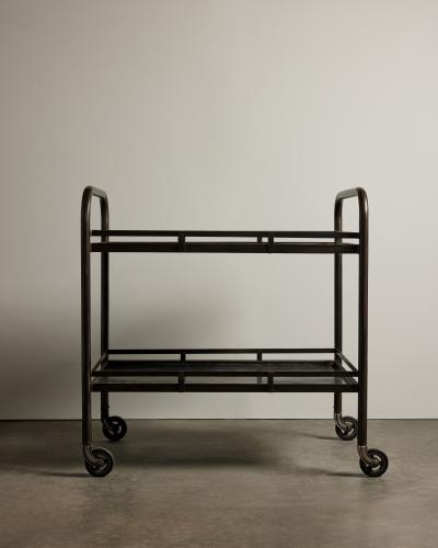 Two Tier Rolling Cart in the Manner of Jacques Adnet