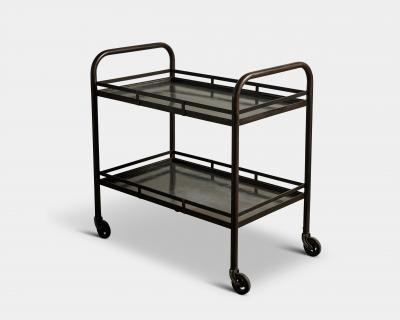 Two Tier Rolling Cart in the Manner of Jacques Adnet