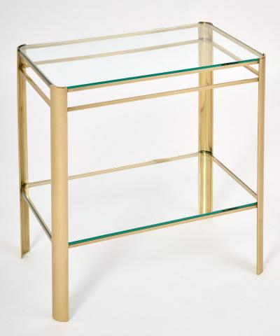 Two Tiered Bronze Side Table with Clear Glass Shelves France 1970s