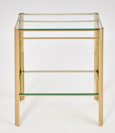 Two Tiered Bronze Side Table with Clear Glass Shelves France 1970s