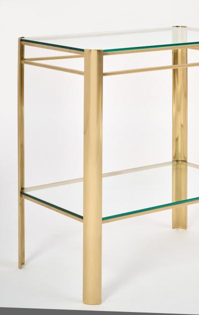 Two Tiered Bronze Side Table with Clear Glass Shelves France 1970s