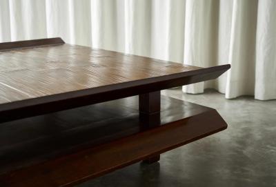 Two Tiered Pagoda Wabi Sabi Style Coffee Table in Wood and Bamboo 1970s