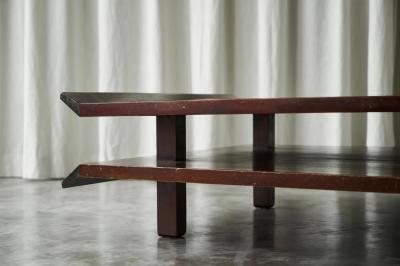 Two Tiered Pagoda Wabi Sabi Style Coffee Table in Wood and Bamboo 1970s