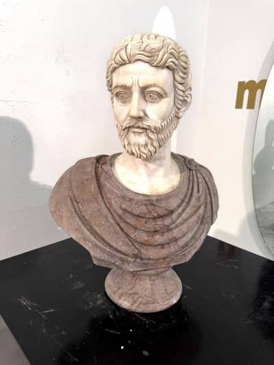 Two Tone Marble Bust of a Roman Nobleman