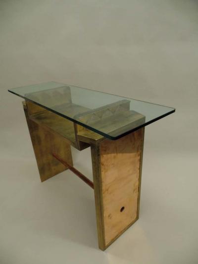 Two Unique Italian Postmodern Gilt and Copper Cantilevered Consoles Sofa Table
