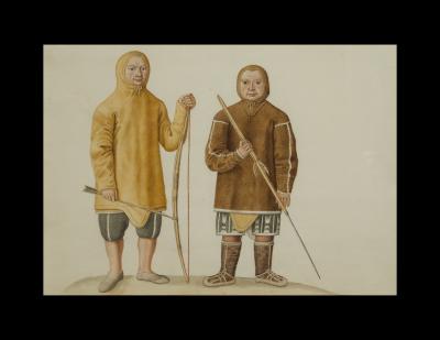 Two Watercolors of Greenland Inuit During A Missionary Tour of Copenhagen C 1724