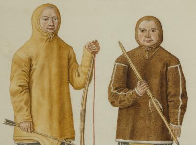 Two Watercolors of Greenland Inuit During A Missionary Tour of Copenhagen C 1724