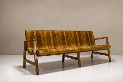 Two Wave Shaped Benches in Walnut with Two tone Veneering Italy 1950s