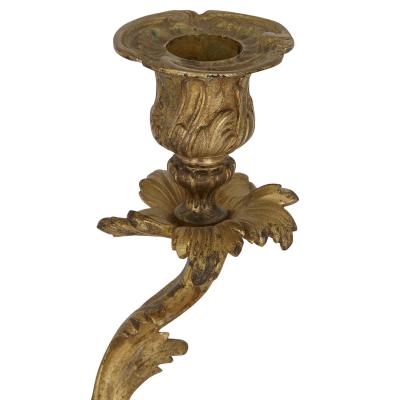 Two antique Rococo style gilt bronze candelabra