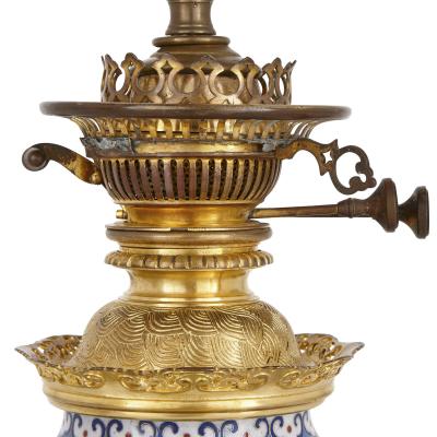 Two antique cloisonn enamel and gilt bronze lamps