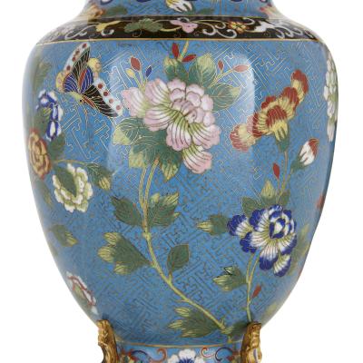 Two antique cloisonn enamel and gilt bronze lamps