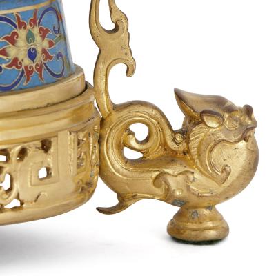 Two antique cloisonn enamel and gilt bronze lamps