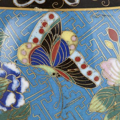 Two antique cloisonn enamel and gilt bronze lamps