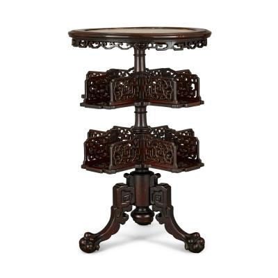 Two carved wood marble and onyx Chinese tables