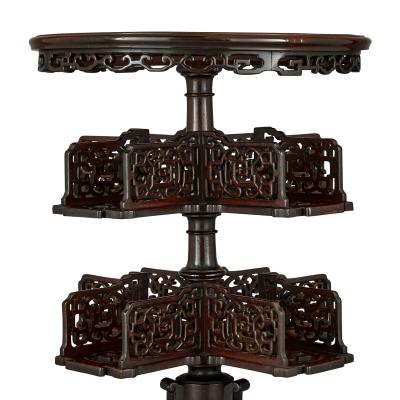 Two carved wood marble and onyx Chinese tables